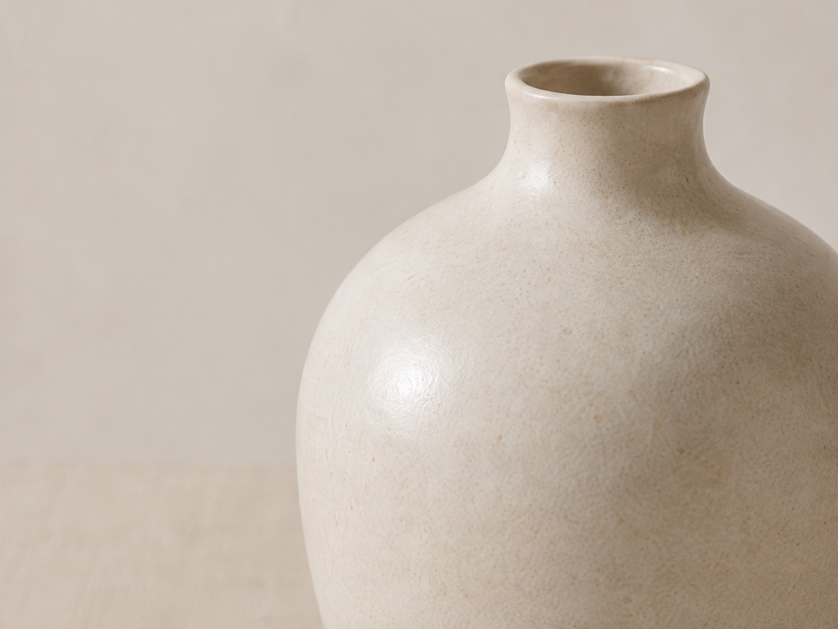 Détail de l'émail moucheté du vase Alba