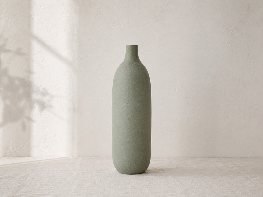 Vase Noma en grès vert sauge, de face