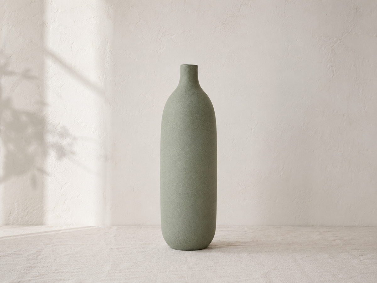 Vase Noma en grès vert sauge, de face