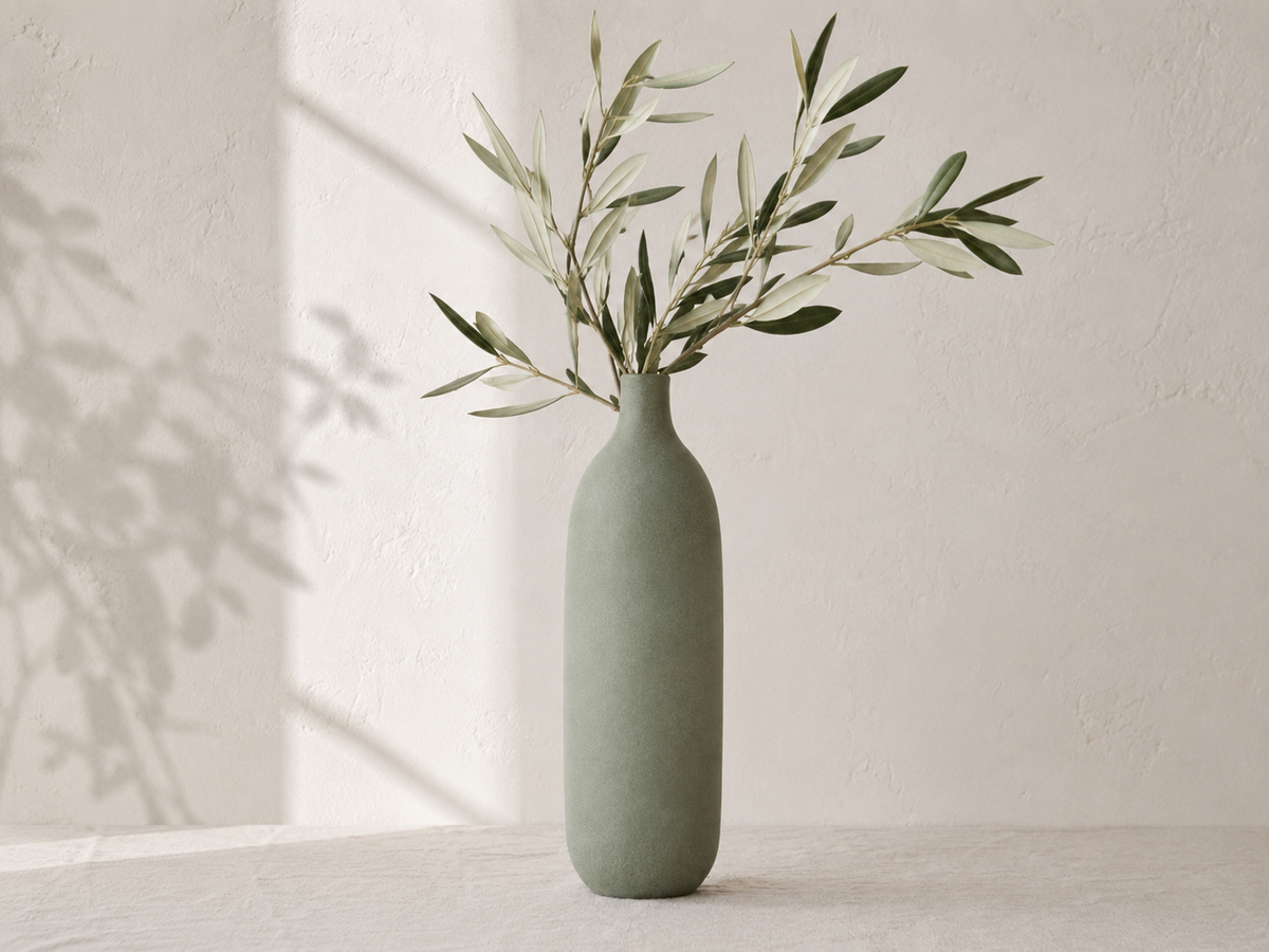 Vase Noma vert sauge avec des branches d'olivier