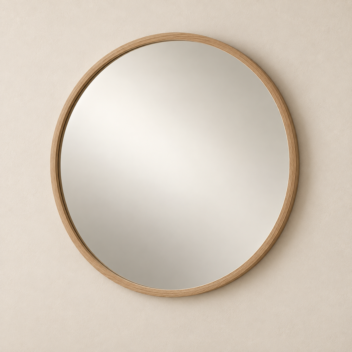 Miroir rond à cadre en chêne clair